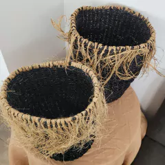 Setx2 Canasto Portamacetas Seagrass con Flecos Negros - comprar online