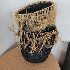 Setx2 Canasto Portamacetas Seagrass con Flecos Negros