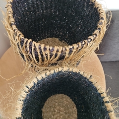 Setx2 Canasto Portamacetas Seagrass con Flecos Negros en internet