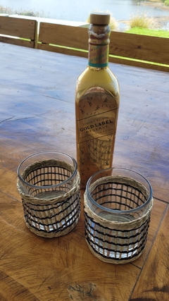 Vaso Posavela Rattan y vidrio calado mediano 8cm