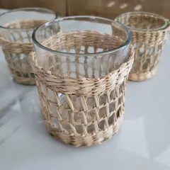 Vaso Posavela Rattan y vidrio calado grande 10cm - tienda online