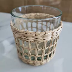 Vaso Posavela Rattan y vidrio calado mediano 8cm