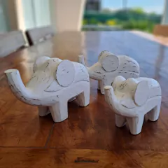 Set de 3 elefantes de madera adorno
