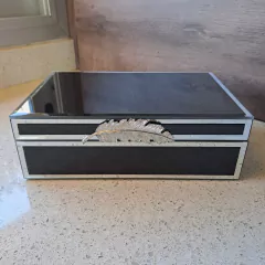Fonda Caja negra contorno plata hebilla hoja grande 26x16x5cm