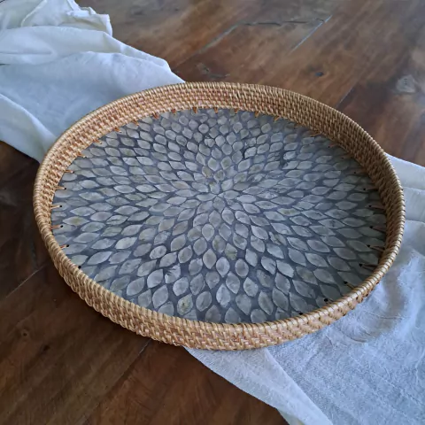 Bandeja circular borde Rattan centro de Nacar 40cm