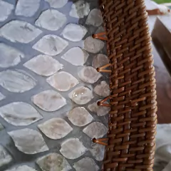 Bandeja circular borde Rattan centro de Nacar 40cm - kazaru