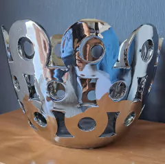 Imagen de Centro mesa plateado ceramica aros 28x19cm