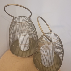 Imagen de Portavela fanal alambre bronce 30cm mas manija