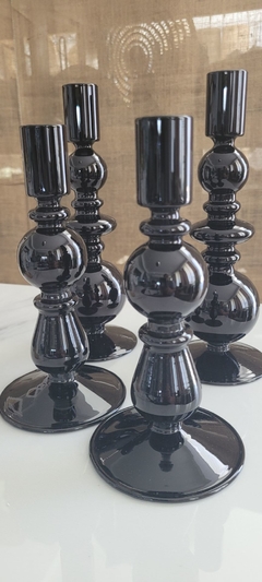 Dalma Candelabro vidrio negro 8x21cm - tienda online