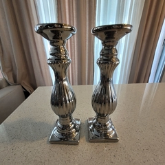 CANDELABRO cerámica plateado 32cm - kazaru