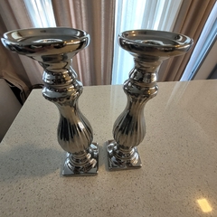 CANDELABRO cerámica plateado 32cm - comprar online