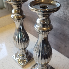 CANDELABRO cerámica plateado 32cm - kazaru