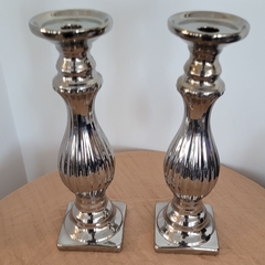 CANDELABRO cerámica plateado 32cm