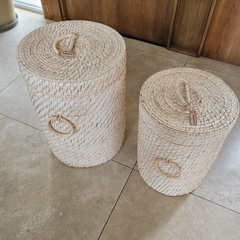 Cesto Rattan Blanco con asas y tapa chico 32X43cm en internet