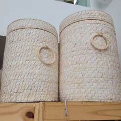 Cesto Rattan Blanco con asas y tapa chico 32X43cm - tienda online