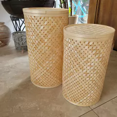 Cesto Moon Bambú natural grande con tapa 60cm - kazaru