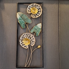 Friso decorativo adorno pared metal 4 hojas con verde 61cm - comprar online