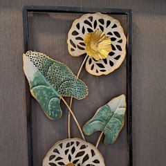 Friso decorativo adorno pared metal 4 hojas con verde 61cm en internet