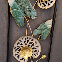 Friso decorativo adorno pared metal 4 hojas con verde 61cm - kazaru