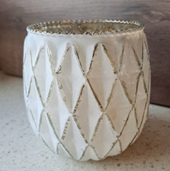 Portavela de Vidrio Blanco Plata Rombos chico - kazaru
