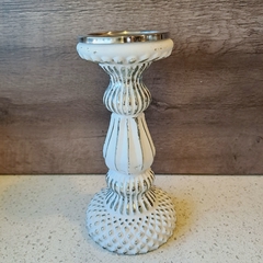 Candelabro de vidrio blanco gastado 24cm en internet