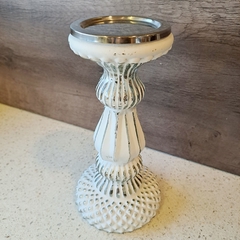 Candelabro de vidrio blanco gastado 24cm - kazaru