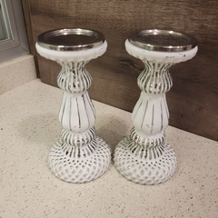Candelabro de vidrio blanco gastado 24cm en internet