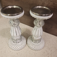 Candelabro de vidrio blanco gastado 24cm - kazaru