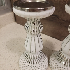 Candelabro de vidrio blanco gastado 24cm - comprar online
