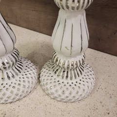 Candelabro de vidrio blanco gastado 24cm