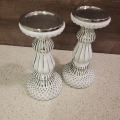 Candelabro de vidrio blanco gastado 24cm