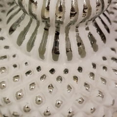 Candelabro de vidrio blanco gastado 24cm