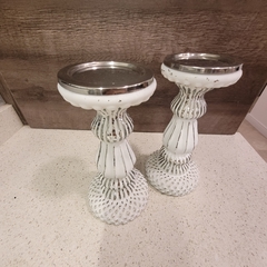Candelabro de vidrio blanco gastado 24cm - tienda online