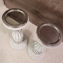 Candelabro de vidrio blanco gastado 24cm - kazaru