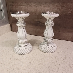 Candelabro de vidrio blanco gastado 24cm - comprar online