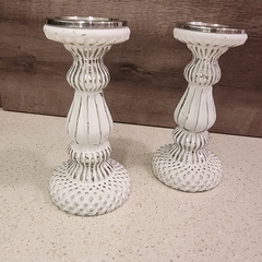 Candelabro de vidrio blanco gastado 24cm