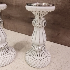 Candelabro de vidrio blanco gastado 24cm - comprar online