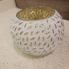Portavela de Vidrio Blanco Esfera 15cm - kazaru