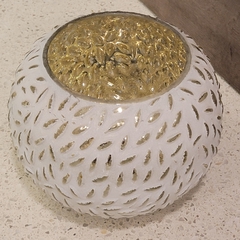 Portavela de Vidrio Blanco Esfera 15cm - kazaru