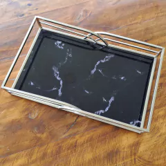 Set X2 Bandejas Plateadas Fondo Mármol Negro40/35cm en internet