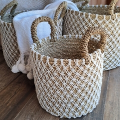 Canasto tejido crochet blanco chico 30cm