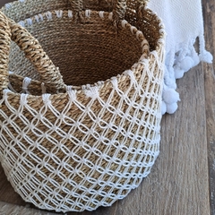 Canasto tejido crochet blanco mediano 35cm