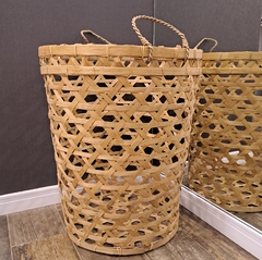 Cesto bambu calado grande manija trenza 55cm