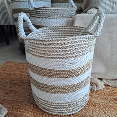 Cesto Tejido fibras blanco/natural L 38x47cm - comprar online