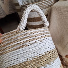 Cesto Tejido fibras blanco/natural XL 42x50cm - kazaru