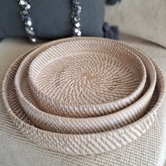 Bandeja Rattan redonda blanca baja 35cm