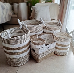 Imagen de Cesto Tejido fibras blanco/natural L 38x47cm
