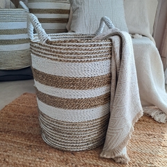 Cesto Tejido fibras blanco/natural L 38x47cm