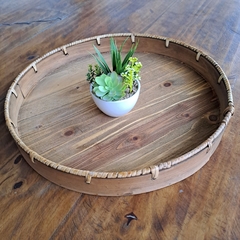 Mesa Boho bandeja madera patas hierro 41x66cm