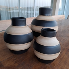 Tinajas Rayadas set x3 beige y negro - tienda online